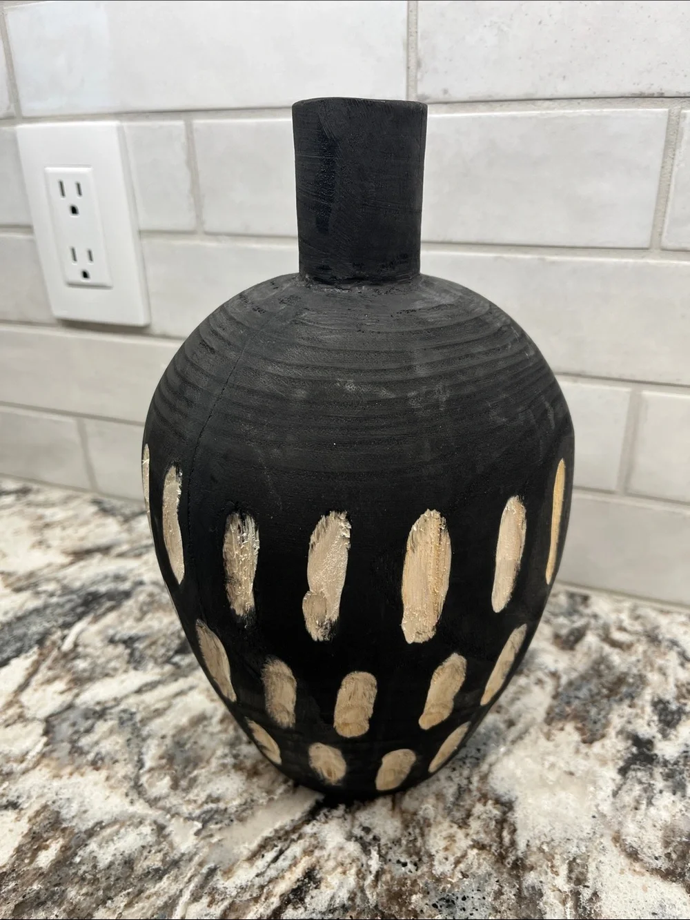 NEW Mud Pie Black Carved Wood Vase
